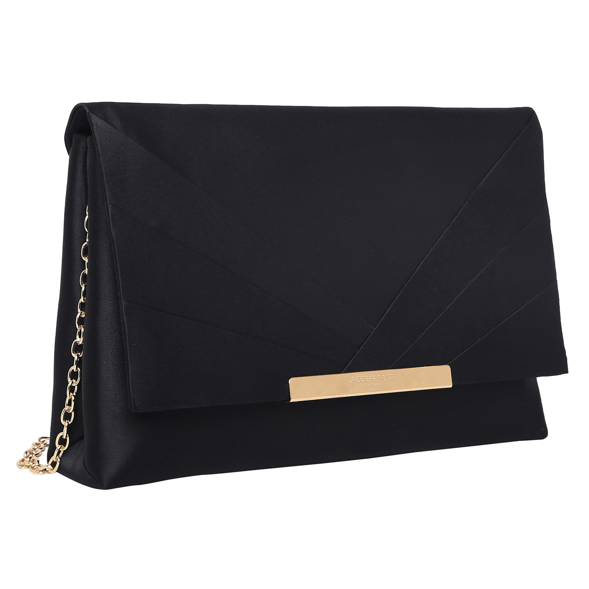 Buy Black Satin Foldover Clutch Online Accessorize India