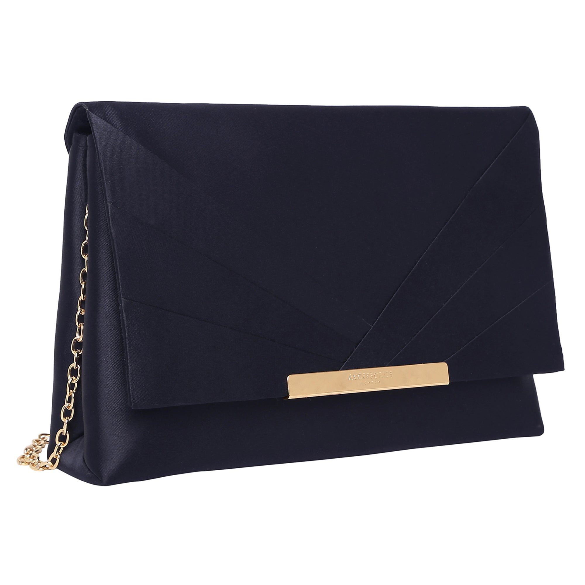 Accessorize London Women's Blue Satin Foldover Clutch