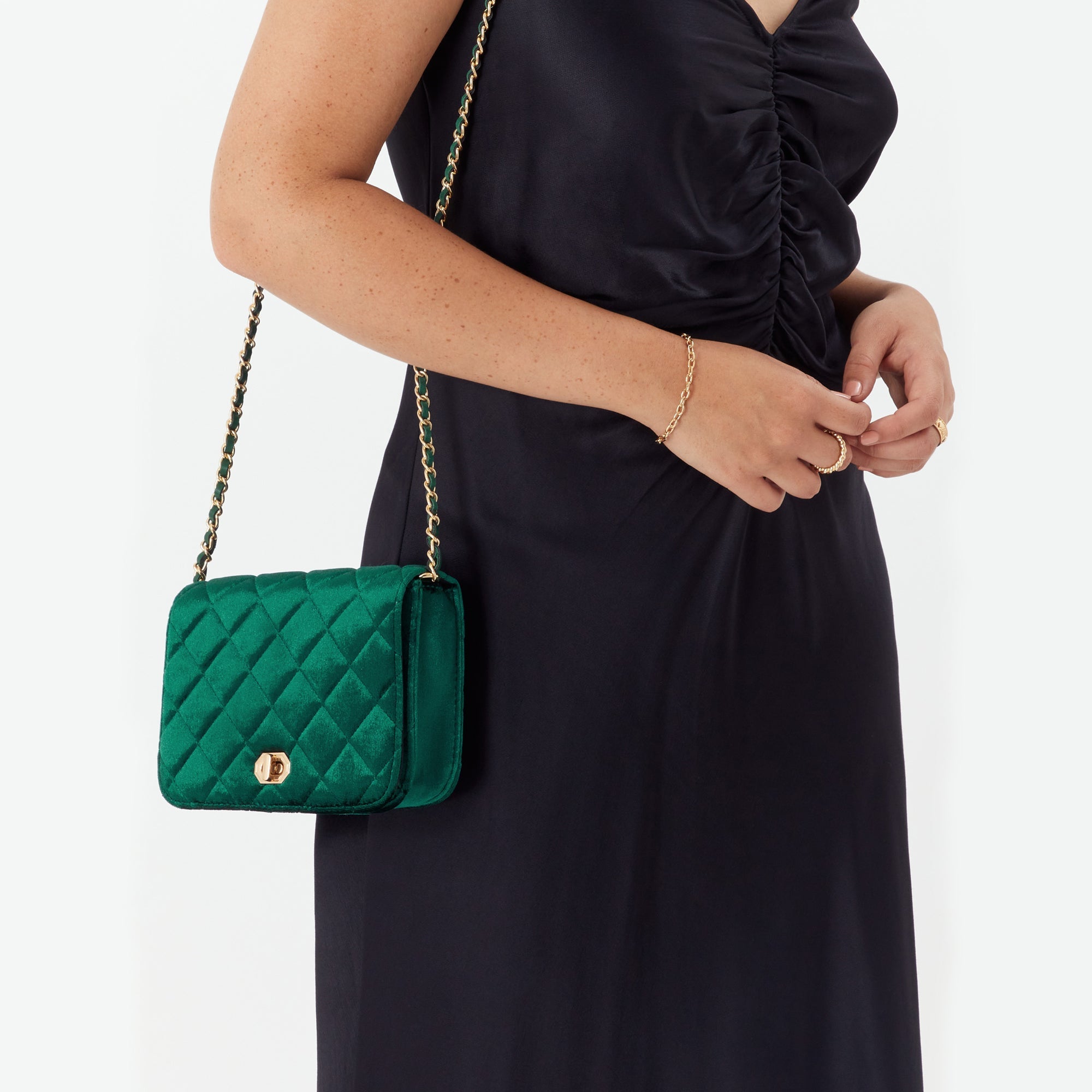 Buy Erin Quilted Velvet Green Sling Bag - Accessorize India