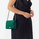 Accessorize London Women's Erin Quilted Velvet Green Sling Bag