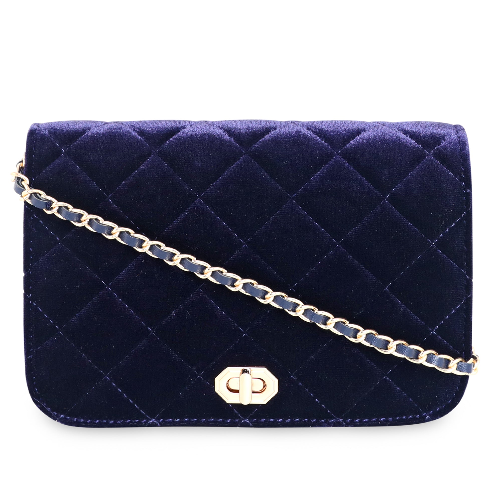 Accessorize London Women's Erin Quilted Velvet Blue Sling Bag