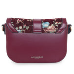 Accessorize London Women's Faux Leather Maroon Floral Tapestry Sling Bag