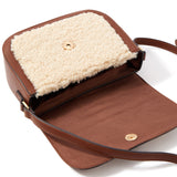 Accessorize London Women's Faux Leather Cream Chloe Faux Shearling Sling Bag