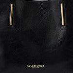 Accessorize London Women's Faux Leather Black Amber Reptile Shoulder