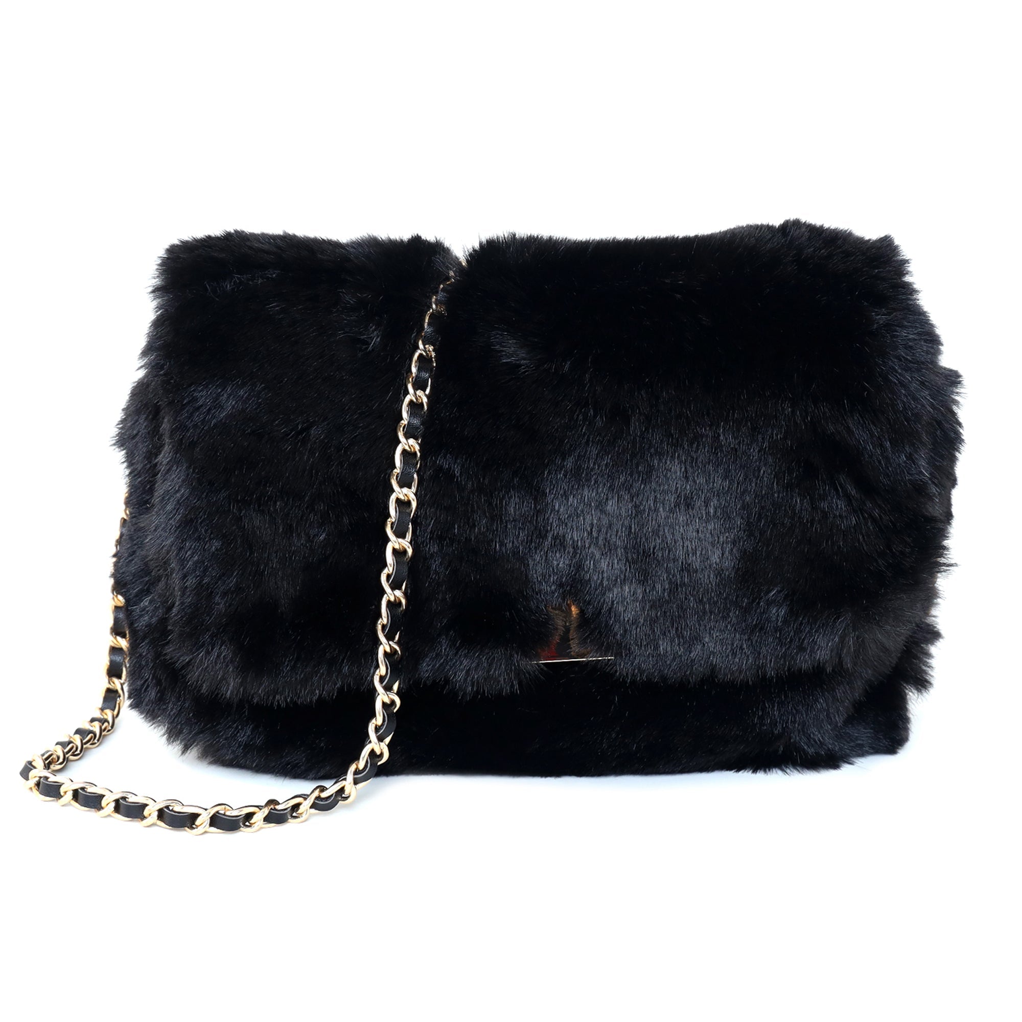 Accessorize London Women's Faux Leather Black Maya Faux Fur Sling Bag