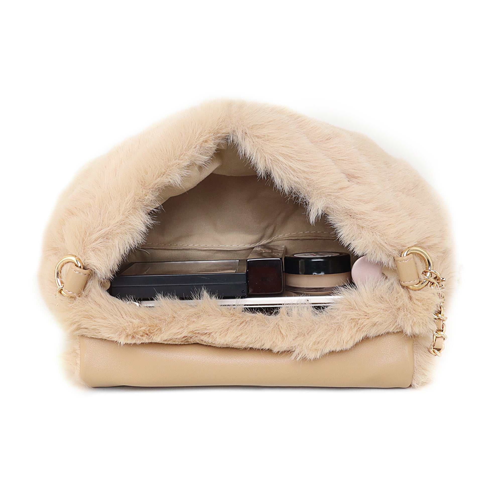 Accessorize London Women's Faux Leather Cream Maya Faux Fur Sling Bag