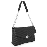Accessorize London Women's Faux Leather Black Katie Quilted Chain Shoulder Bag