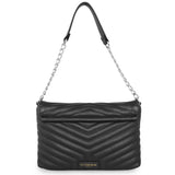 Accessorize London Women's Faux Leather Black Katie Quilted Chain Shoulder Bag