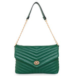 Accessorize London Women's Faux Leather Green Katie Quilted Chain Shoulder Bag