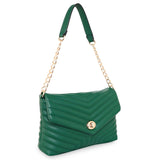 Accessorize London Women's Faux Leather Green Katie Quilted Chain Shoulder Bag