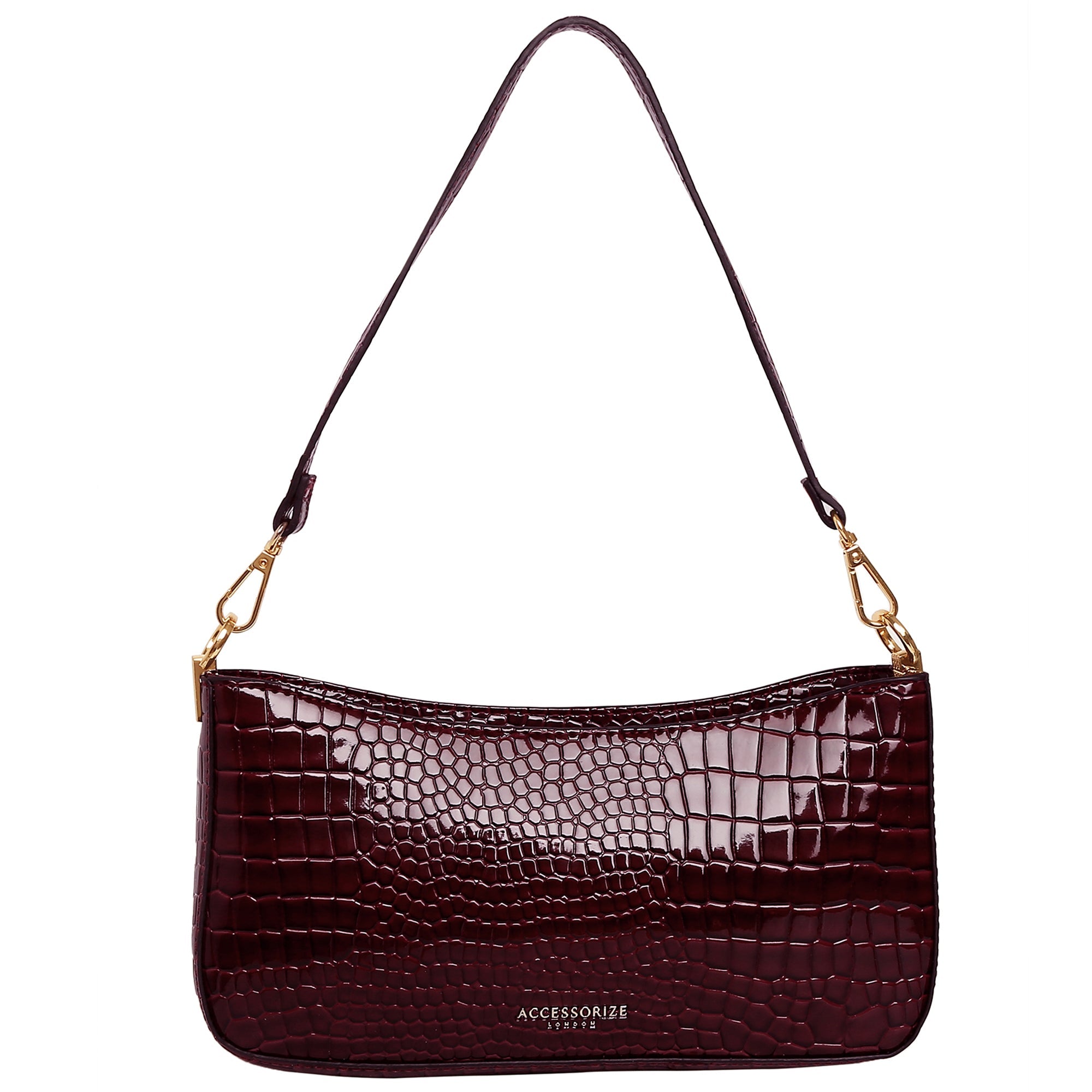 Accessorize London Women's Faux Leather Croc Roxanne Baguette Shoulder Bag - Burgundy