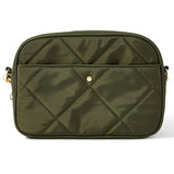 Accessorize London Women's Faux Leather Khaki Nina Nylon Quilted Sling Bag