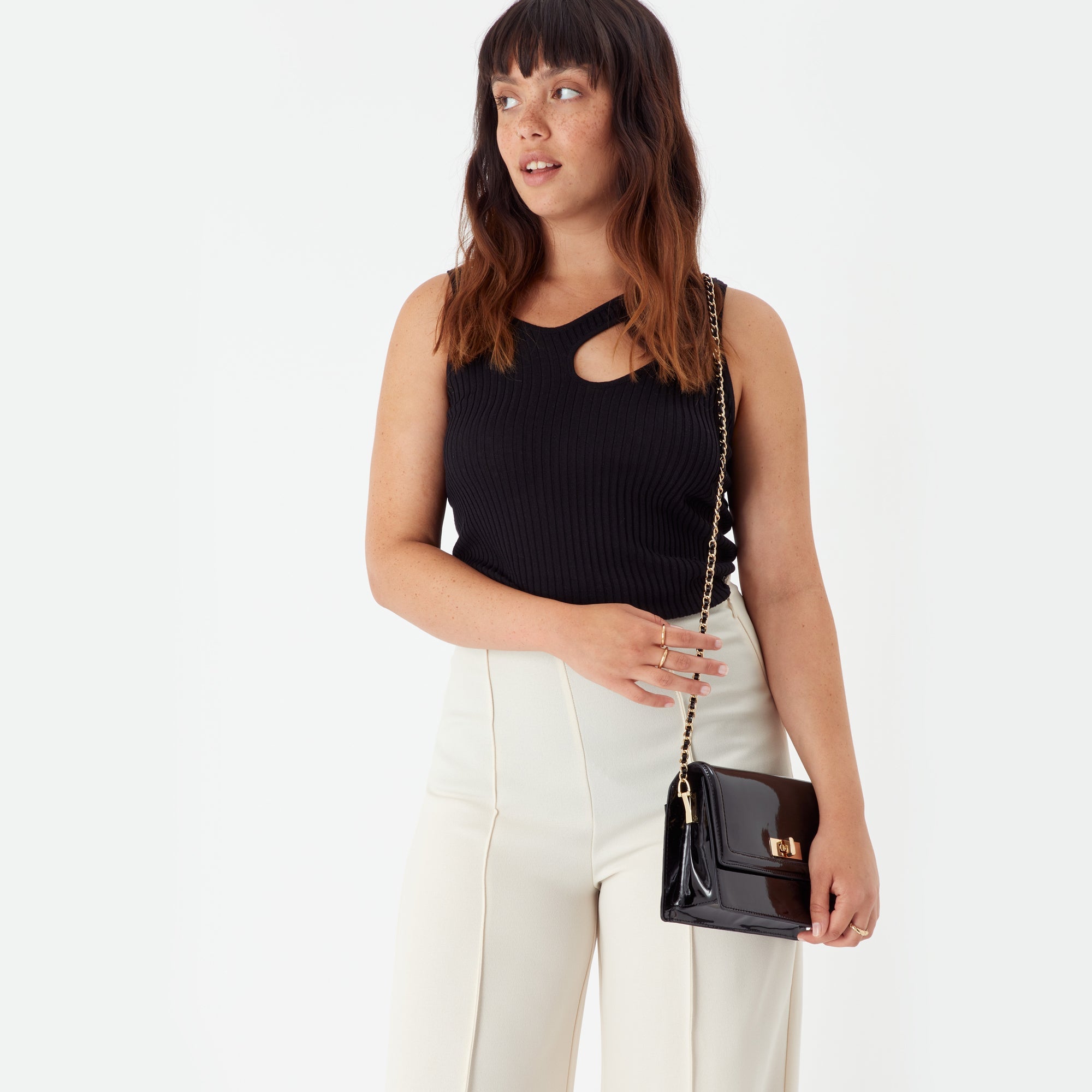 Accessorize London Women's Amelia Patent Black Sling Bag