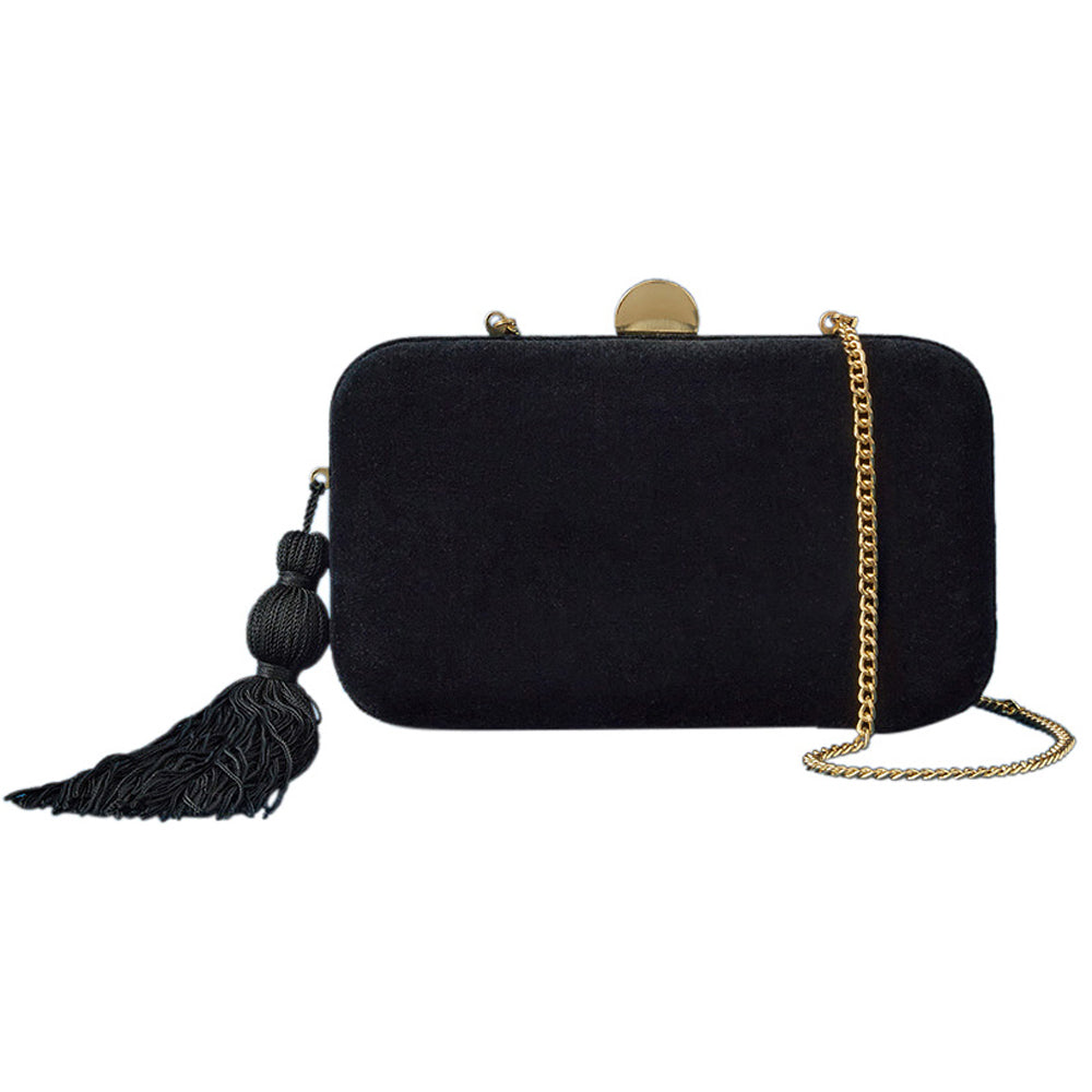 Hillard And Hanson Black Velvet Clutch formal Evening Bag Purse with long  strap | eBay