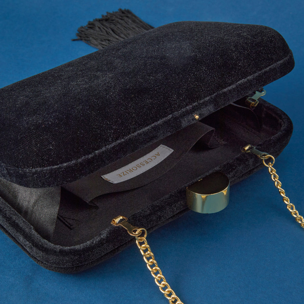 Accessorize London Women's Black Velvet Hardcase Clutch