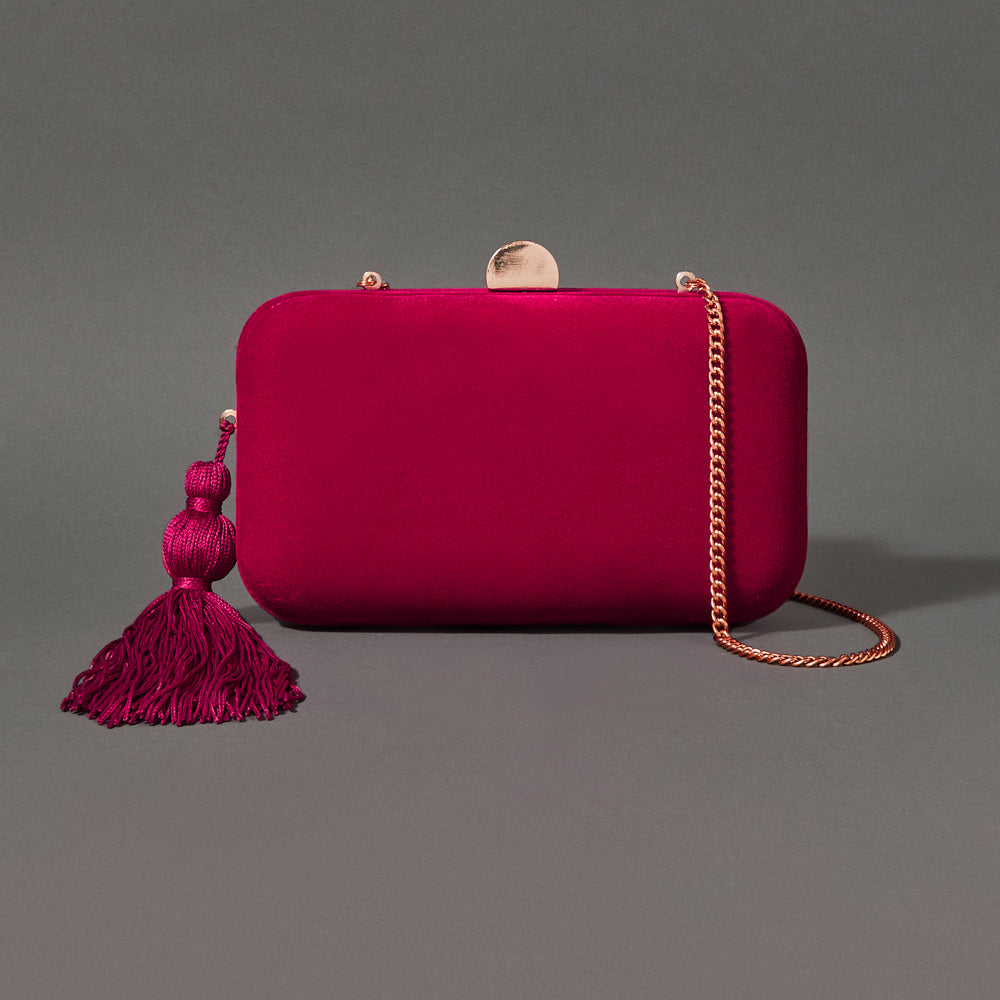 Accessorize London Women's Red Velvet Hardcase Clutch