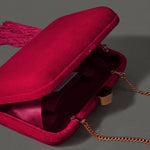 Accessorize London Women's Red Velvet Hardcase Clutch