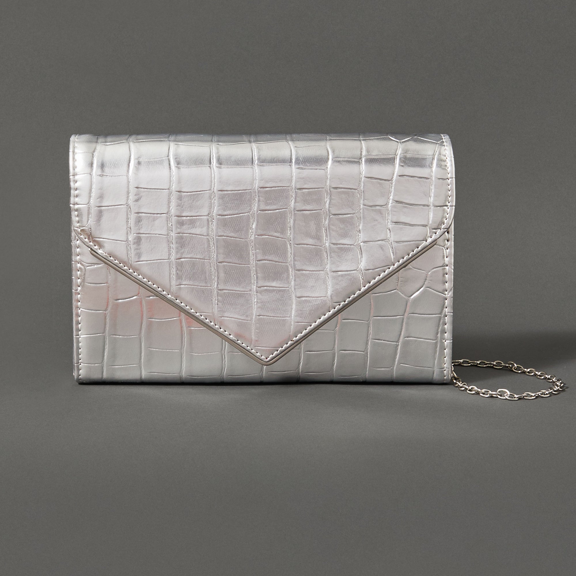 Accessorize London Women's Silver Milly Croc Clutch Bag