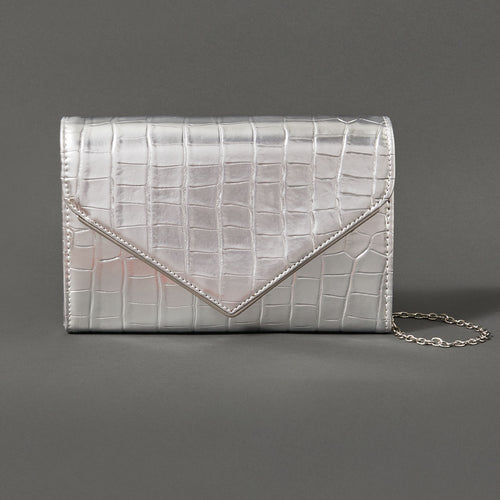 Accessorize London Women's Silver Milly Croc Clutch Bag