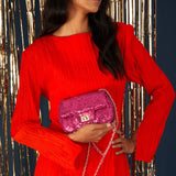 Accessorize London Women's Sequin Mini Chain Sling Bag-Pink