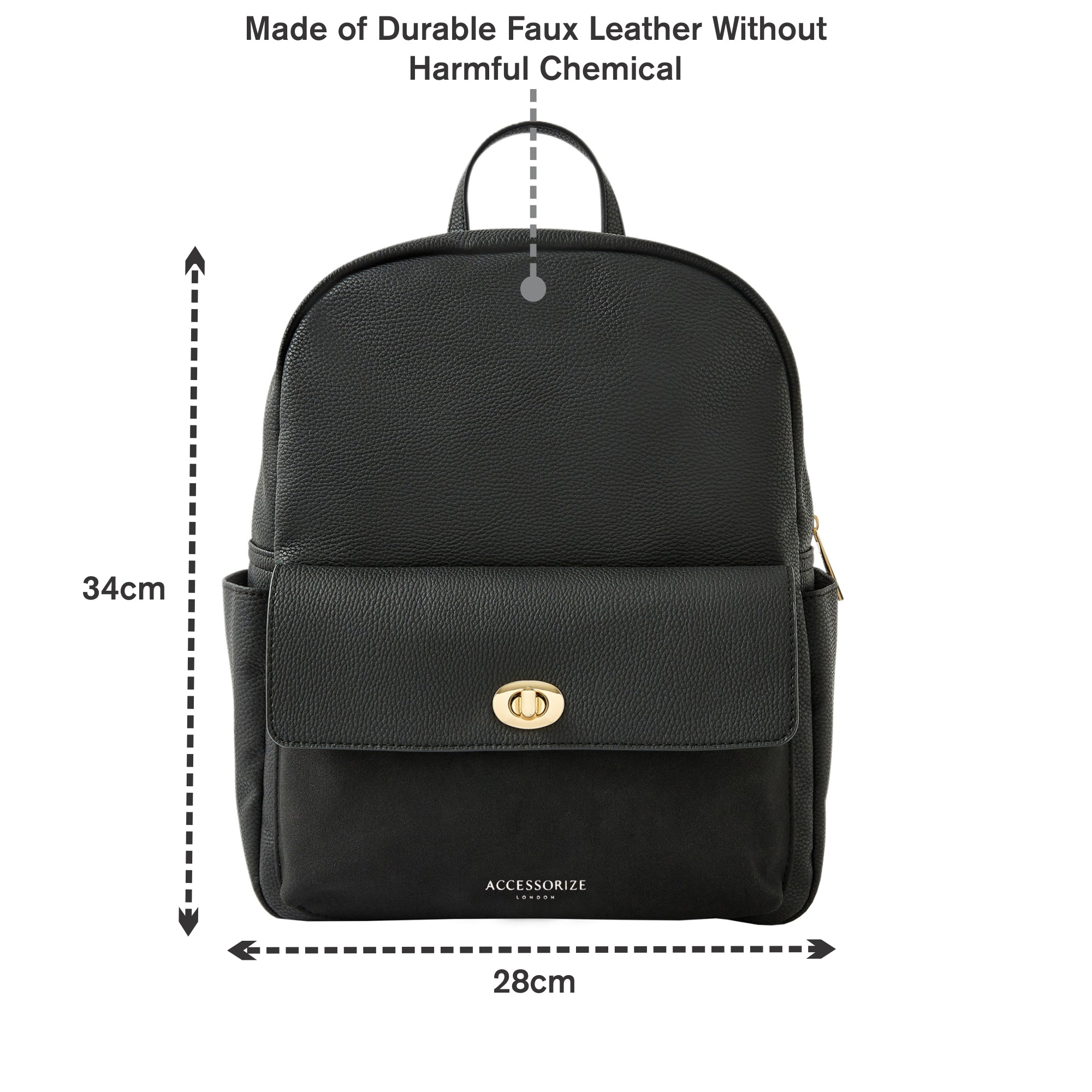 Accessorize London Women's Faux Leather Black Anna Backpack