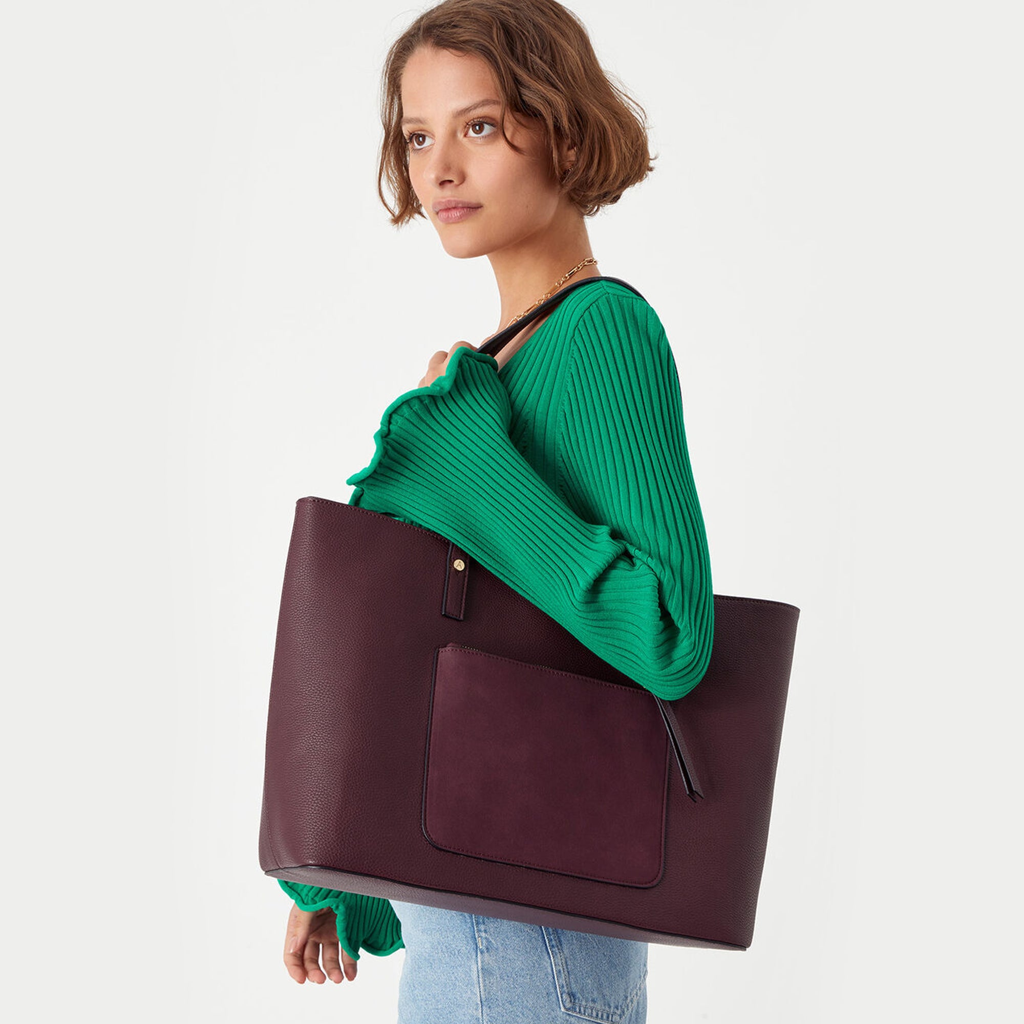 Accessorize London Women's Faux Leather Burgundy Eleanor Tote Bag