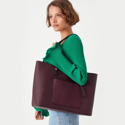 Accessorize London Women's Faux Leather Burgundy Eleanor Tote Bag