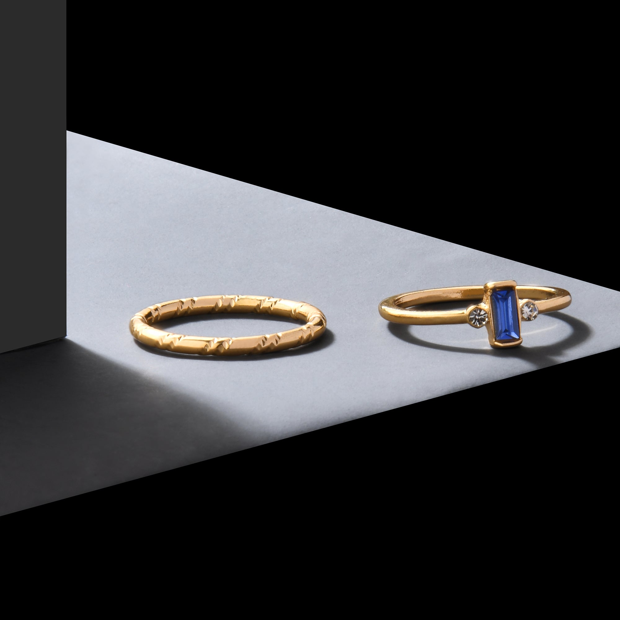 Accessorize London Women'S Set Of 2 Blue Baguette Ring Pack- Small