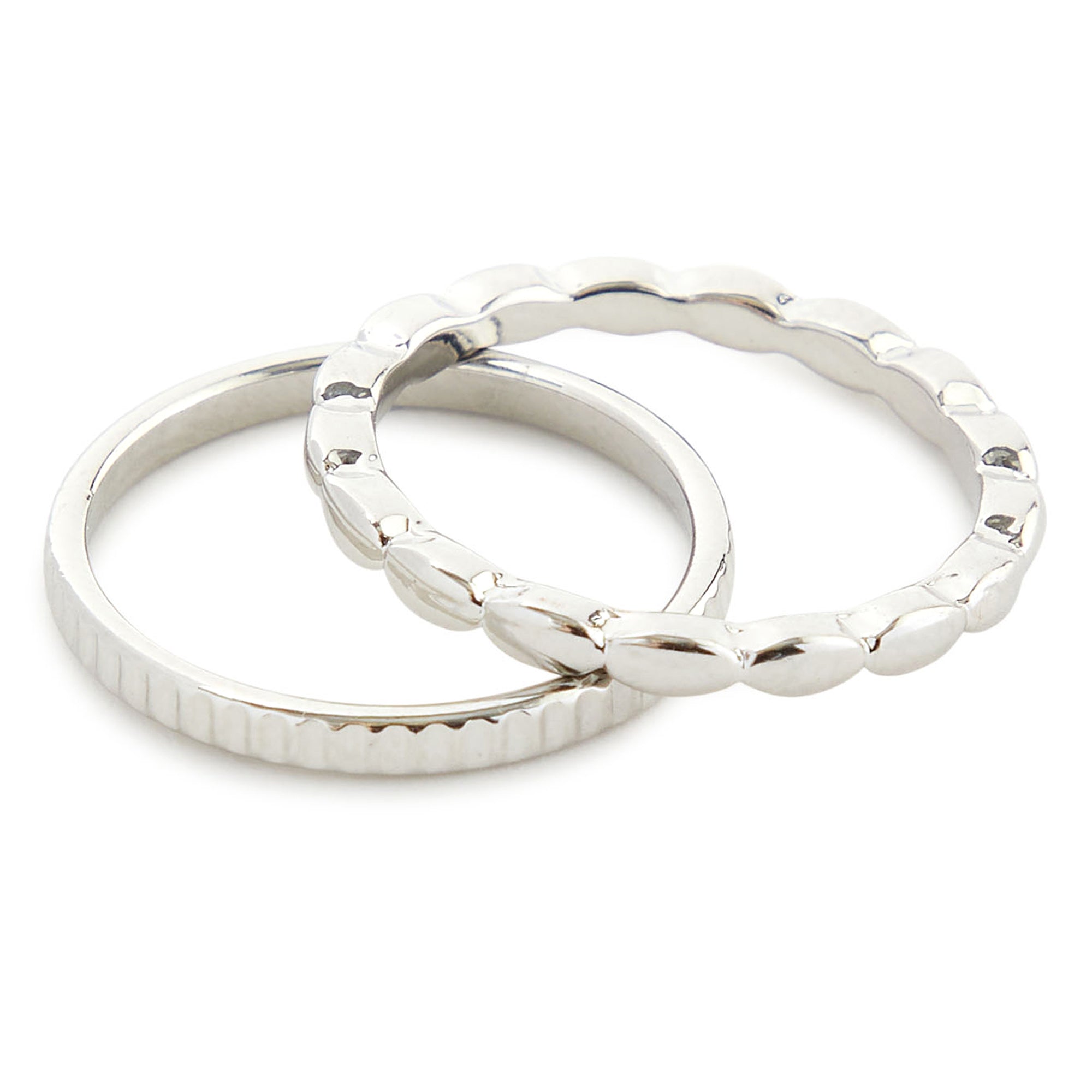 Accessorize London Women'S Silver Set Of 2 Textured Skinny Ring Pack- Large