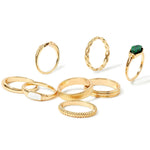 Accessorize London Women's Green Super Classics Set of 8 Mixed Ring Pack-Large