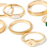 Accessorize London Women's Green Super Classics Set of 8 Mixed Ring Pack-Large