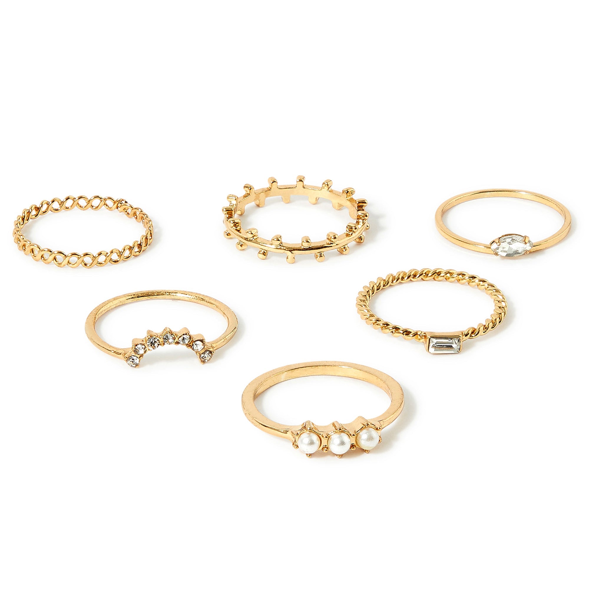 Accessorize London Women's crystal Super Classics Set of 6 Crystal Pearl Ring pack-Small