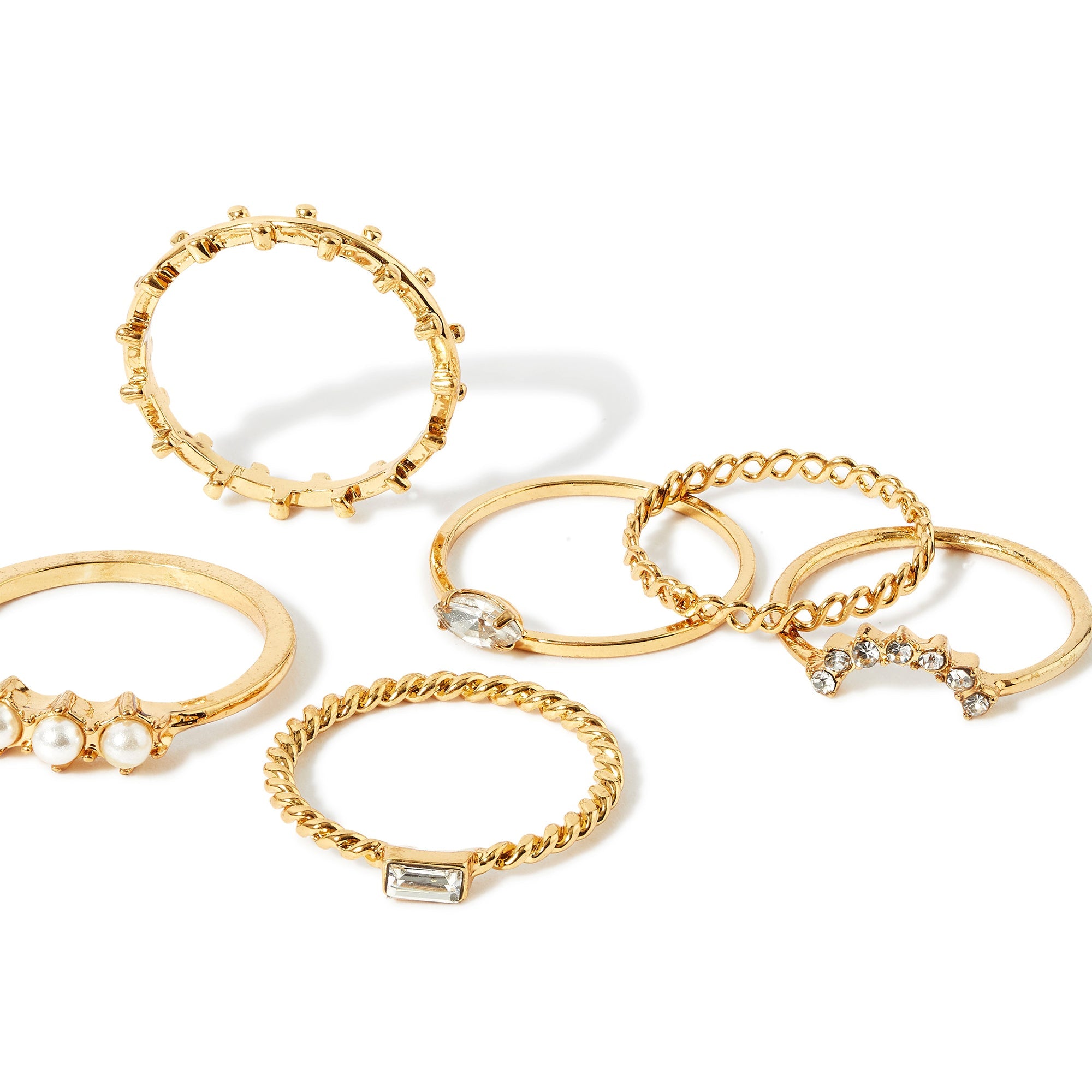 Accessorize London Women's crystal Super Classics Set of 6 Crystal Pearl Ring pack-Small