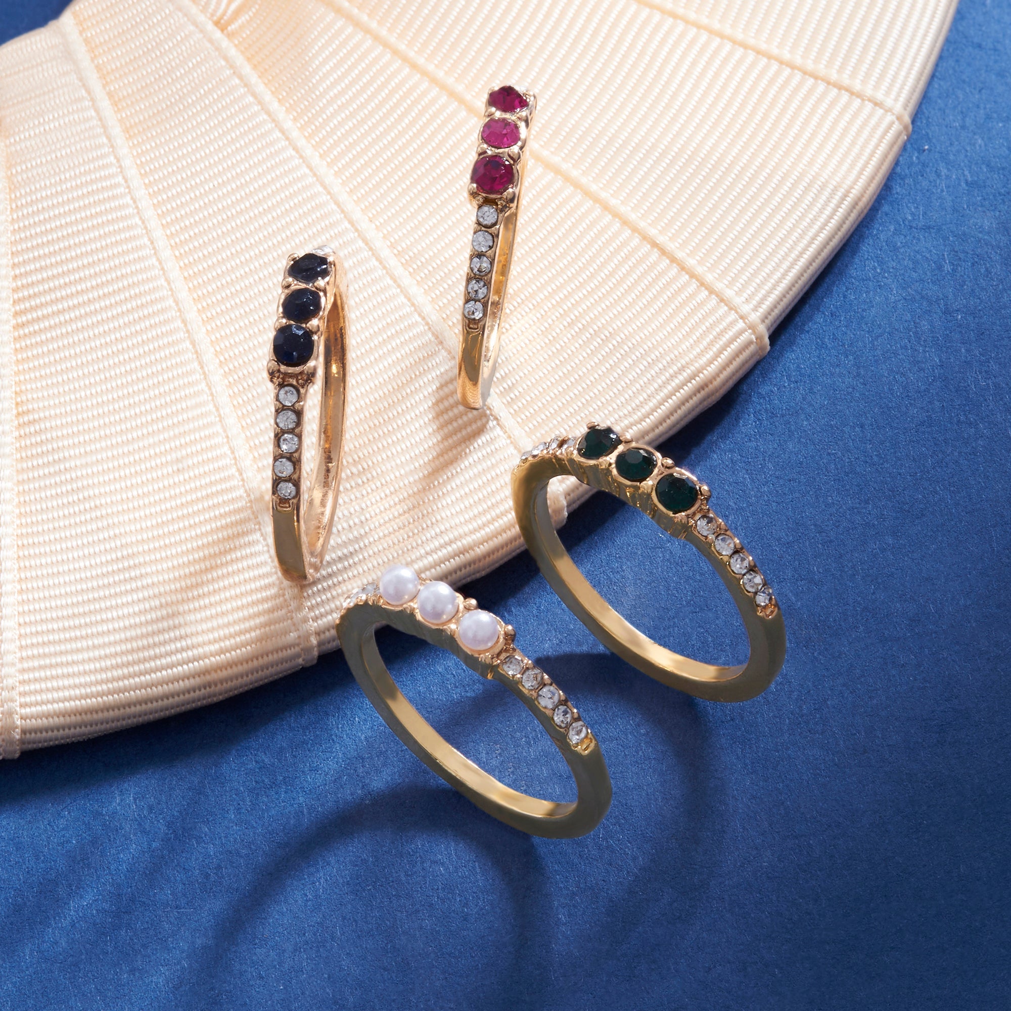 Accessorize London Women's Multi Willow Set of 4 Gems & Pearls Rings Large