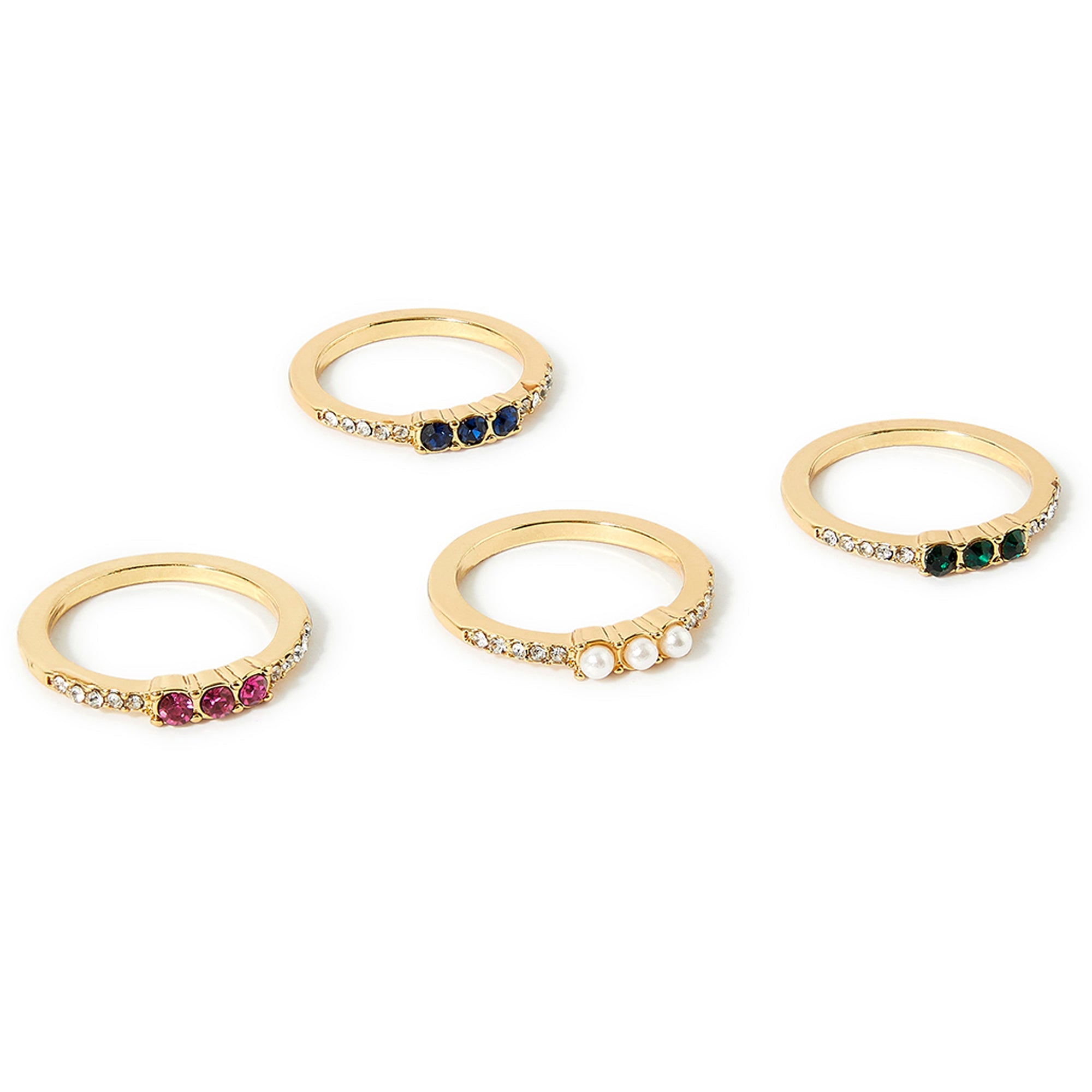 Accessorize London Women's Multi Willow Set of 4 Gems & Pearls Rings Large