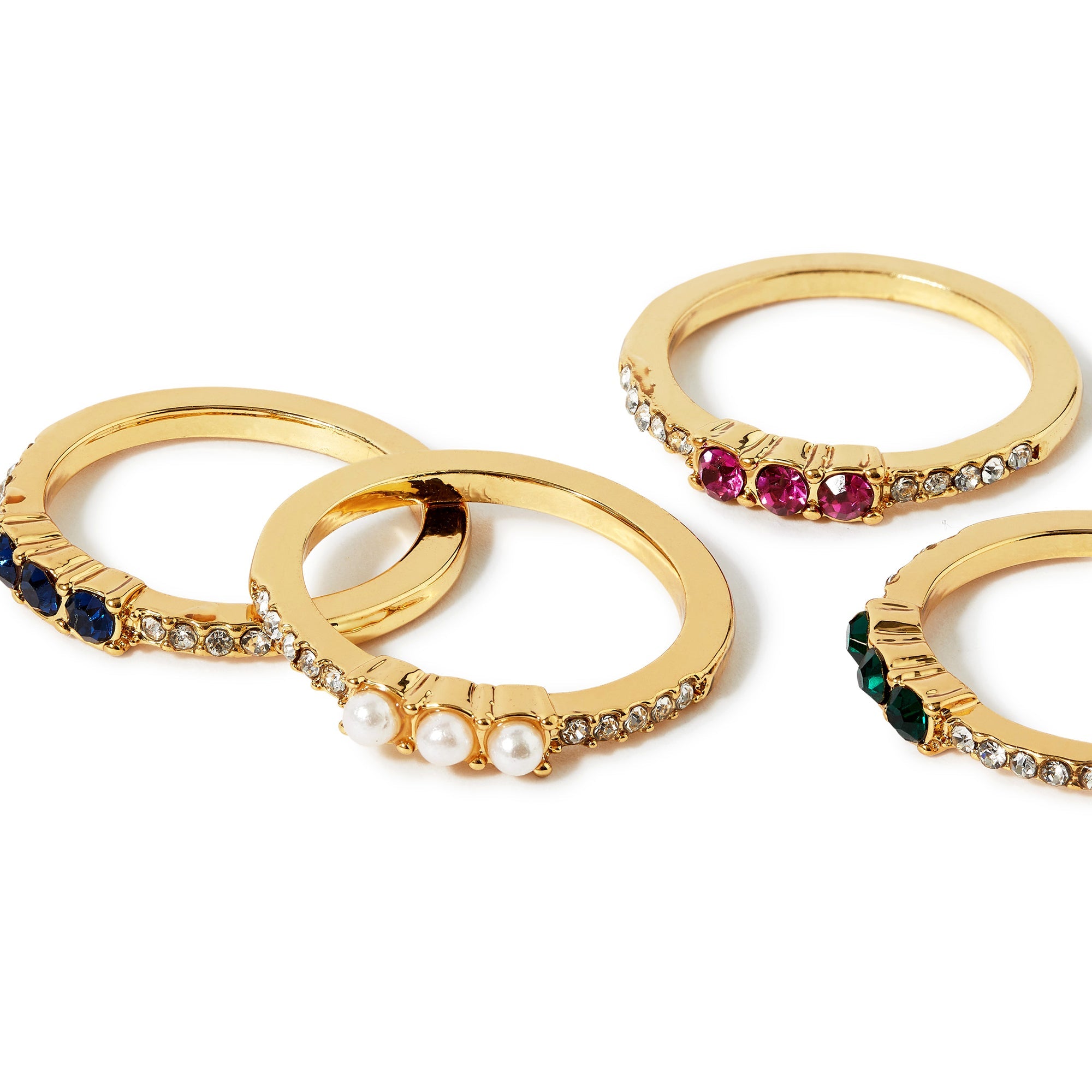 Accessorize London Women's Multi Willow Set of 4 Gems & Pearls Rings Large