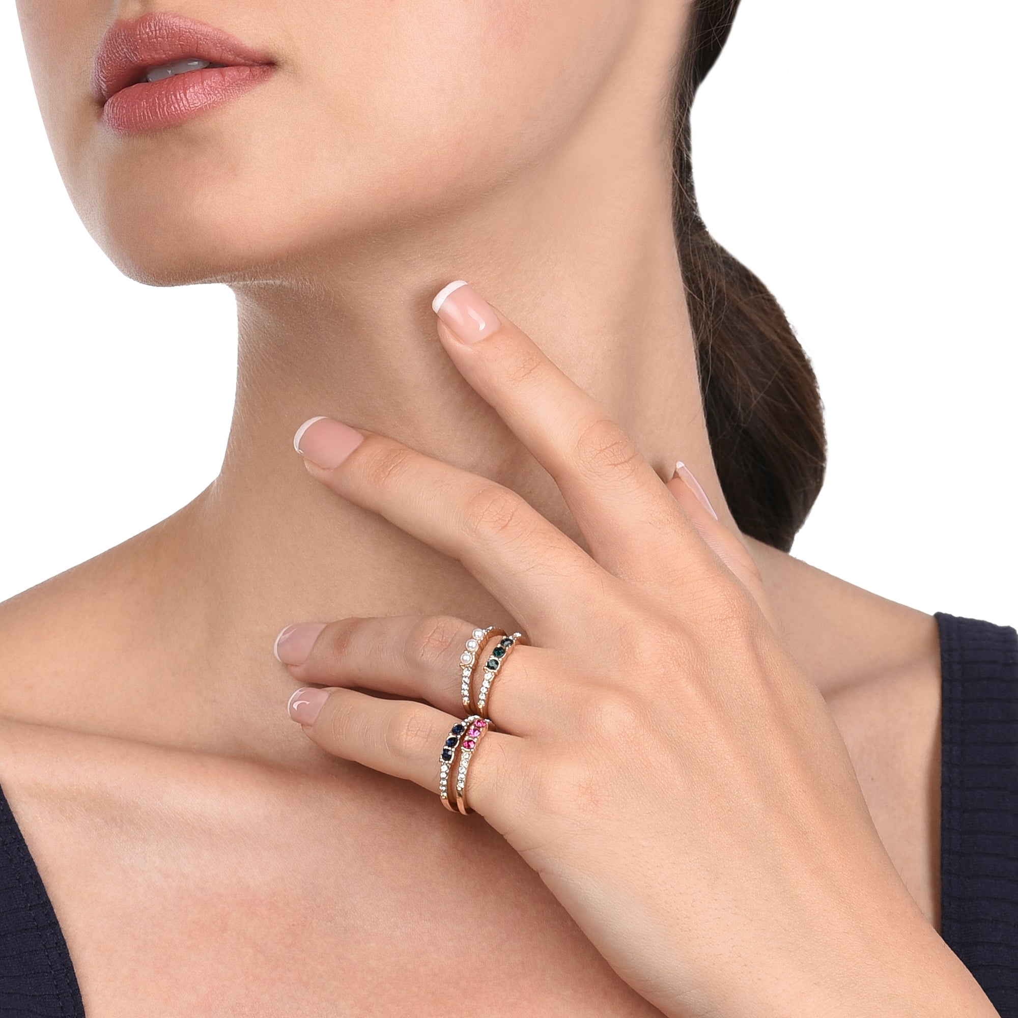 Accessorize London Women's Multi Willow Set of 4 Gems & Pearls Rings Large