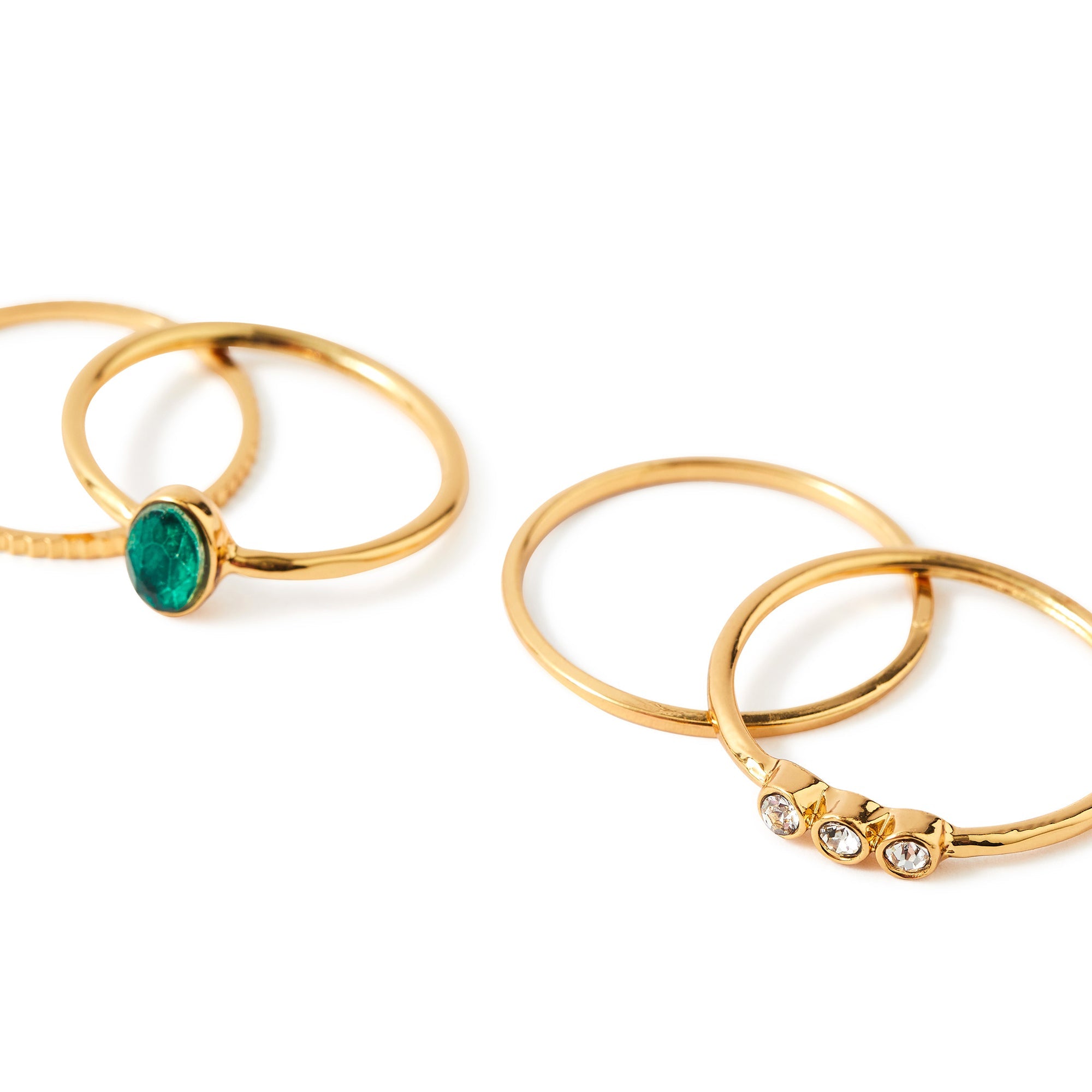 Accessorize London Women's green Willow Set of 4 Oval Gem Rings Large