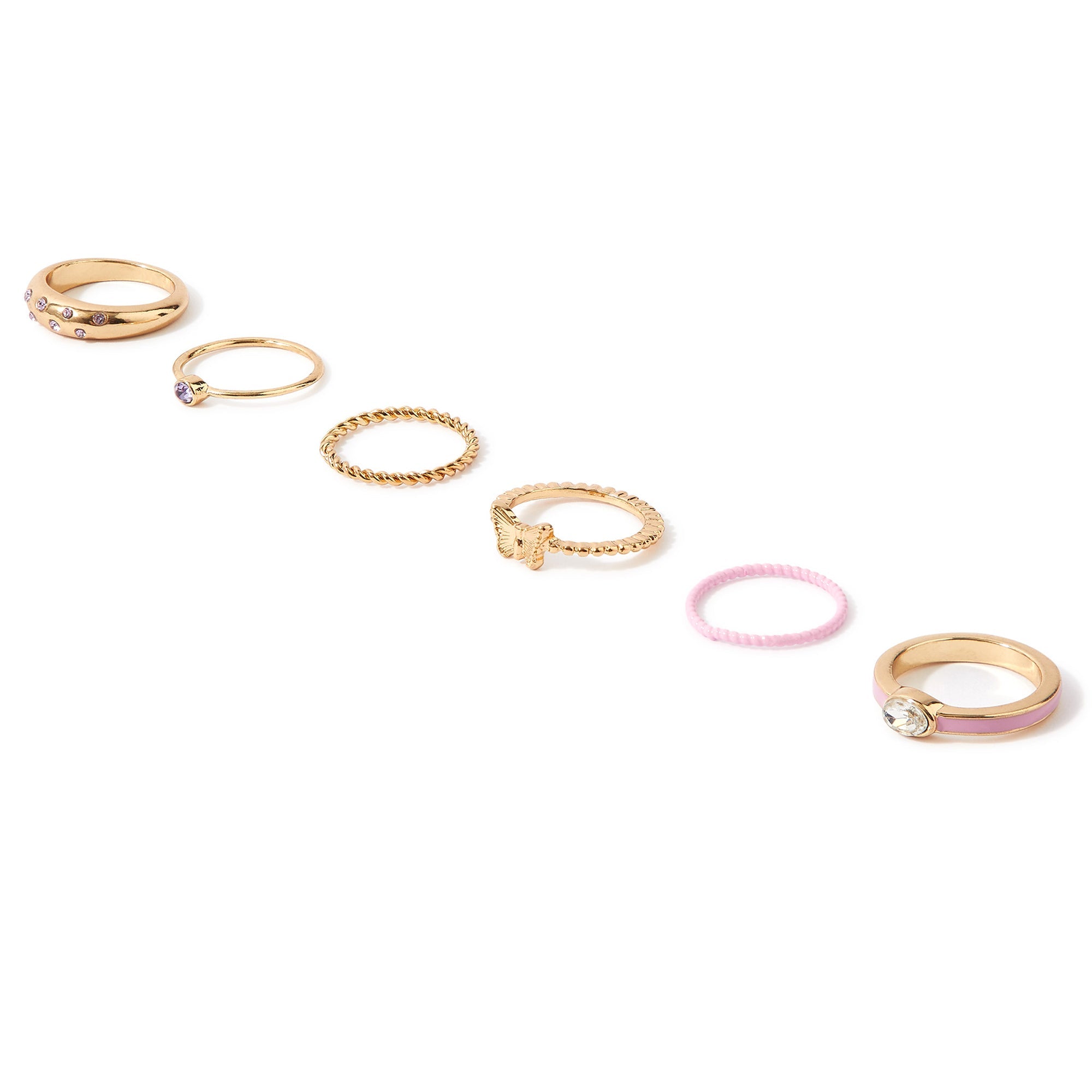 Accessorize London Women's Multi 90S Flashback Set of 6 Butterfly Enmel Ring Pack Large