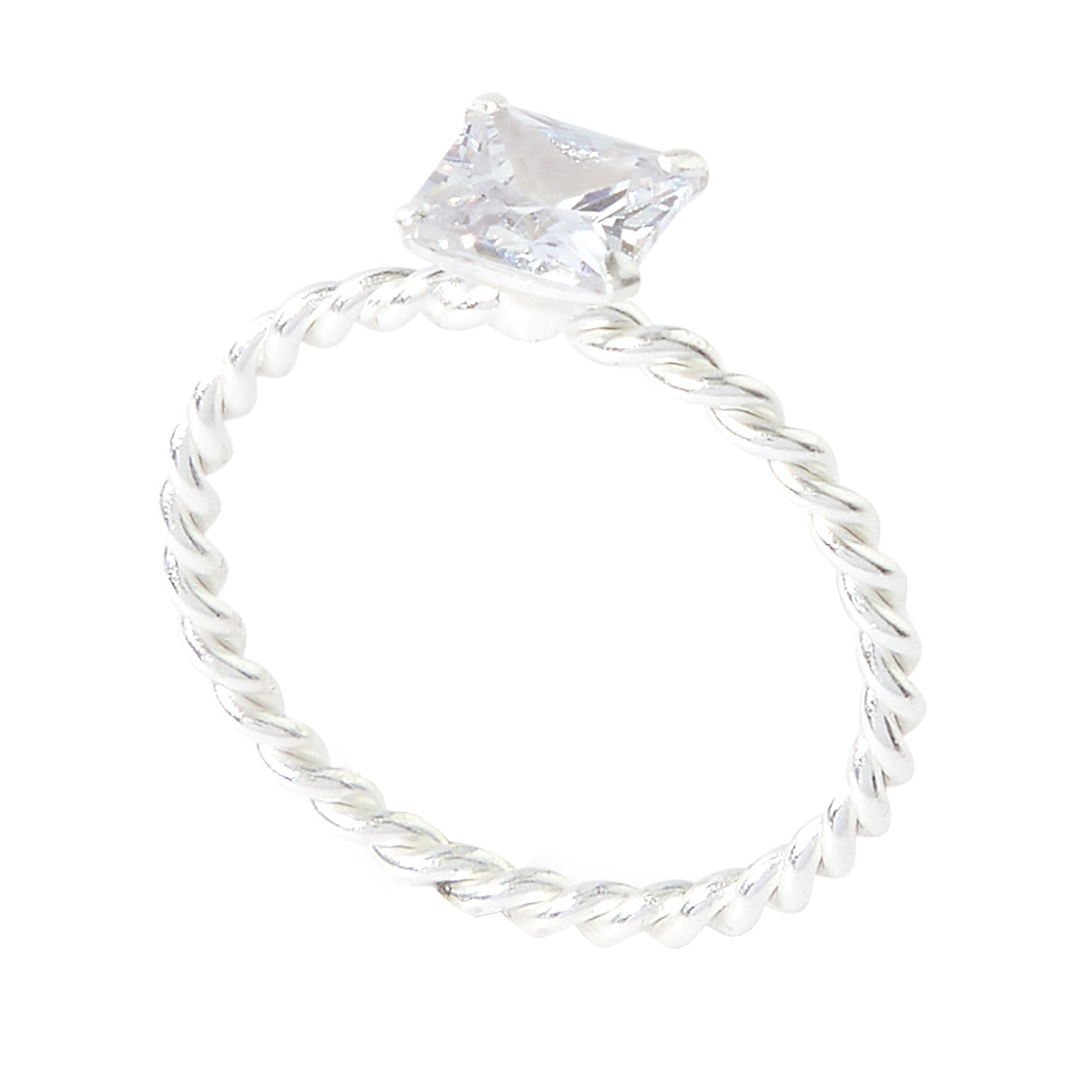 925 Pure Sterling Silver Princess Cut Cz Twist Ring For Women-Medium