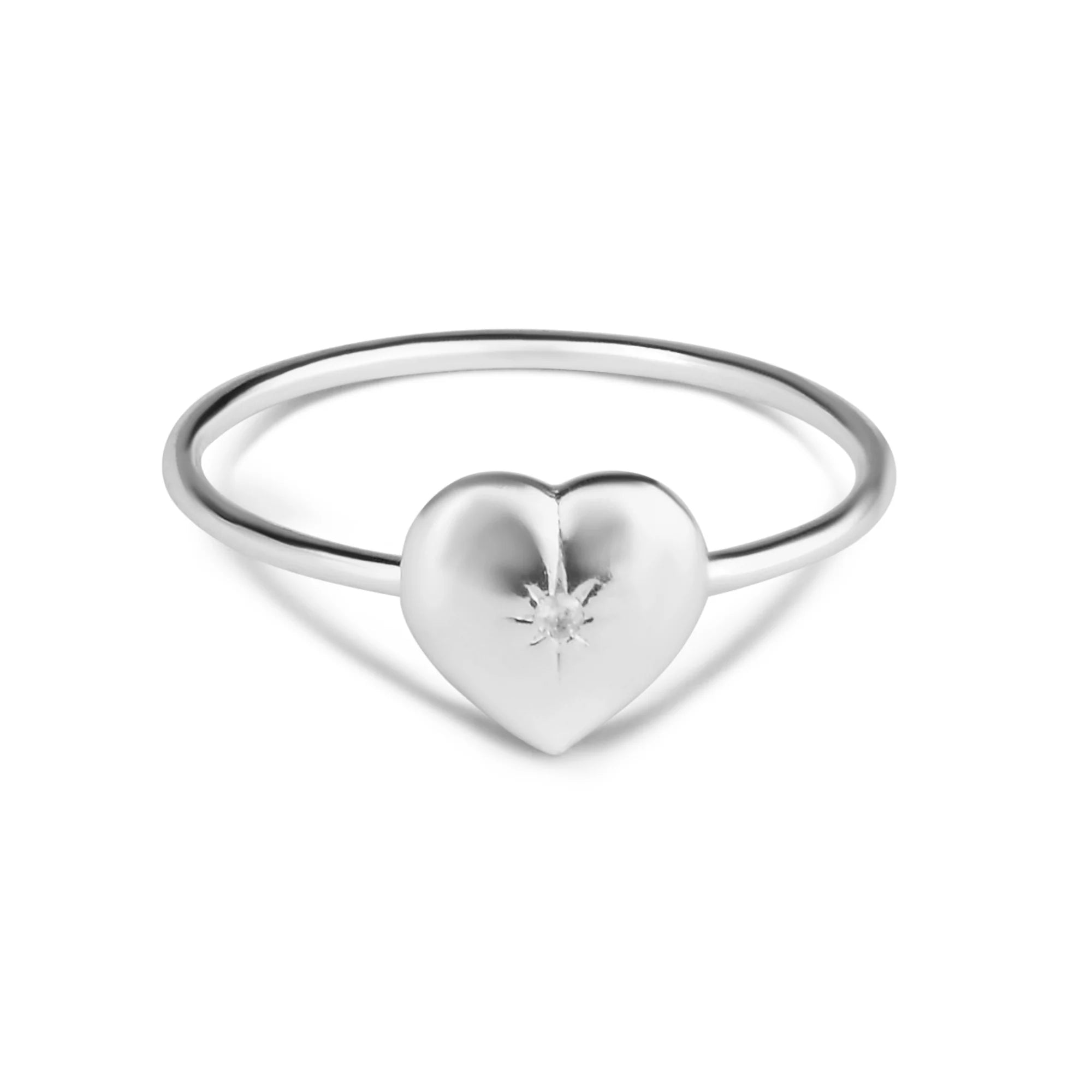 925 Pure Sterling Silver Sparkle Heart Ring Silver For Women-Large