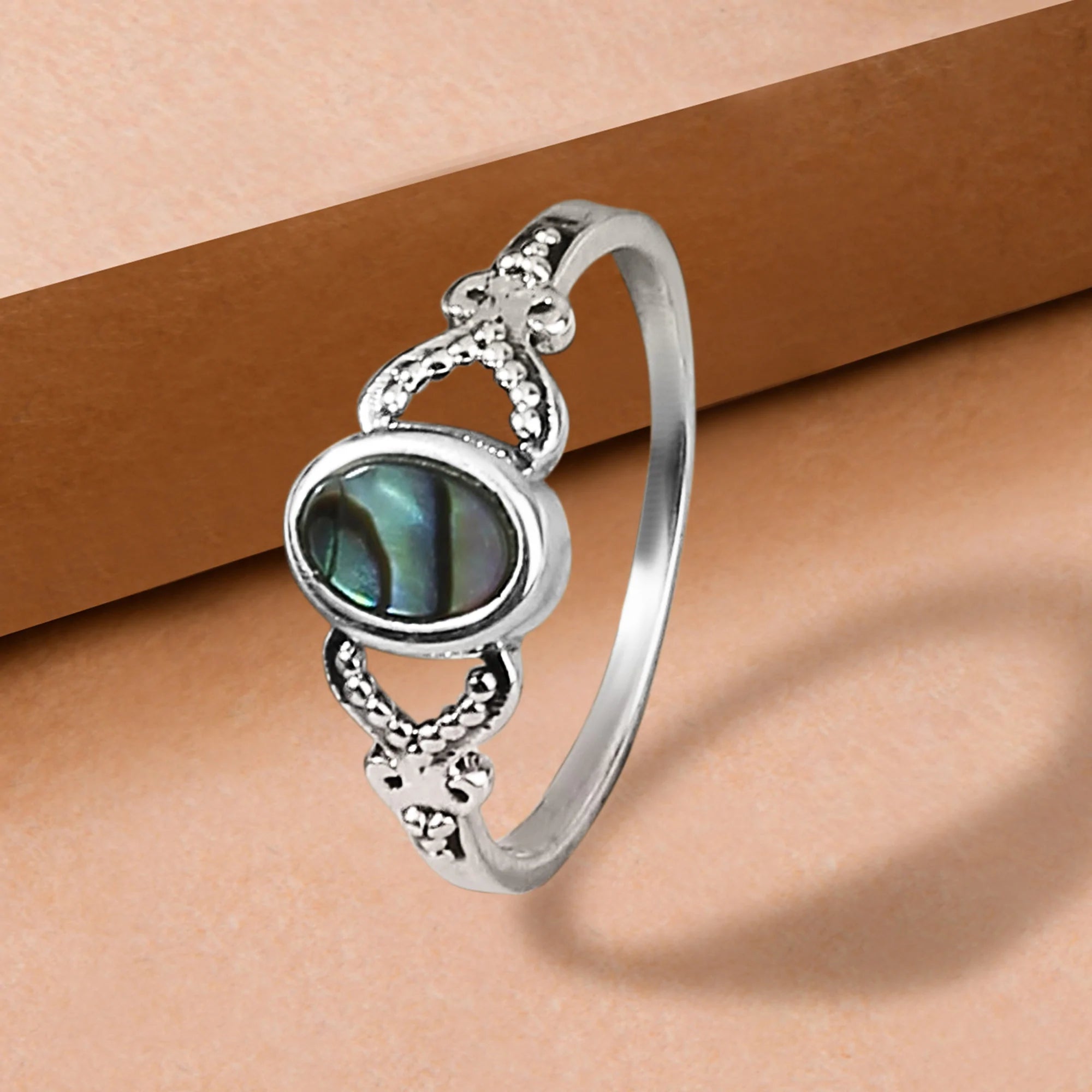 925 Pure Sterling Silver Abalone Oxidised Ring Silver For Women-Small