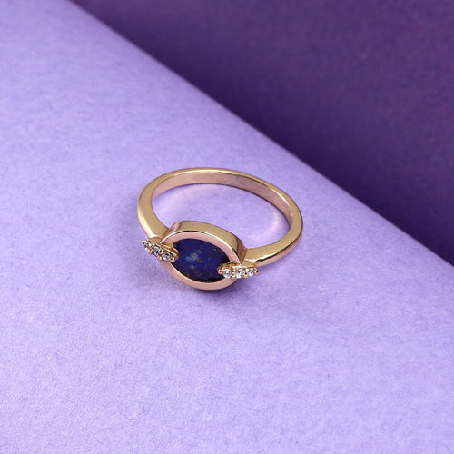 Real Gold Plated Z Healing Stone Lapis Ring For Women By Accessorize London-Medium