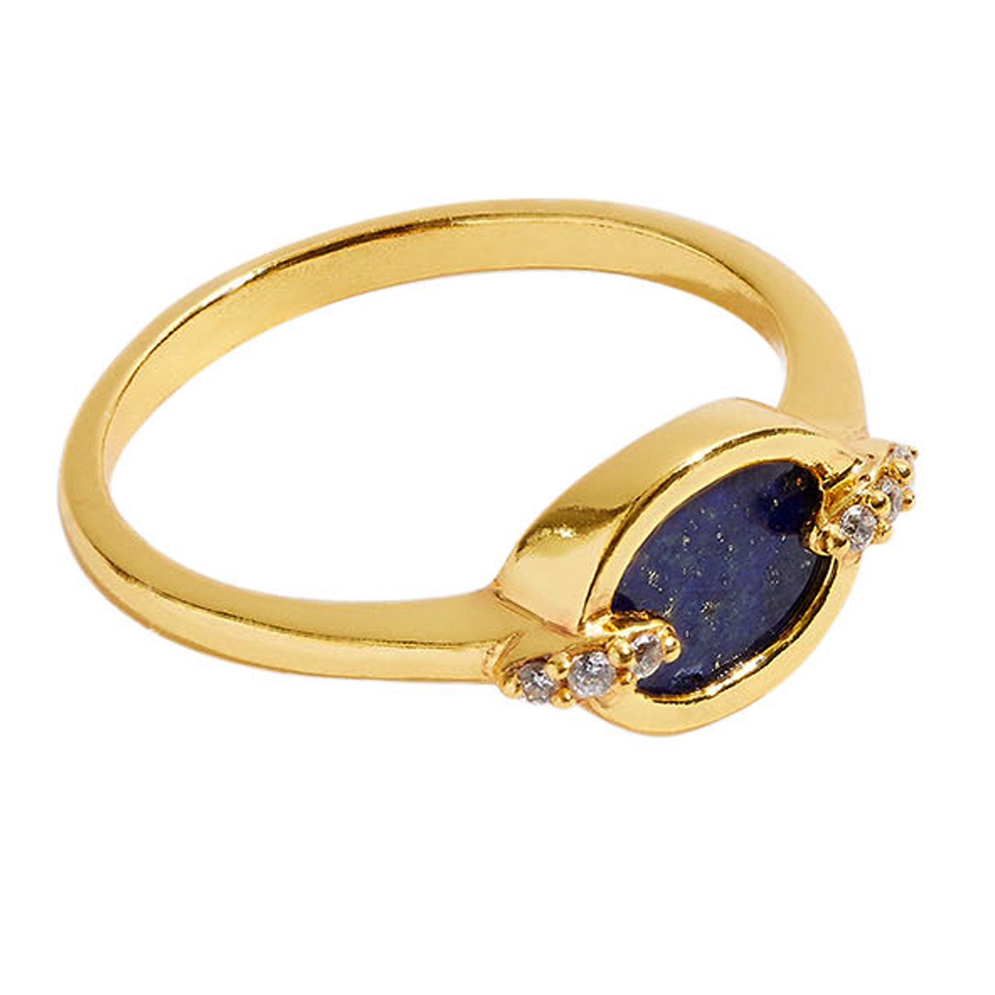 Real Gold Plated Z Healing Stone Lapis Ring For Women By Accessorize London-Medium