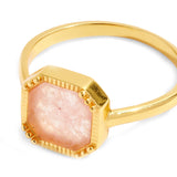 Real Gold Plated Z Hing Stone Square Slice Rose Quartz Ring For Women By Accessorize London-Medium