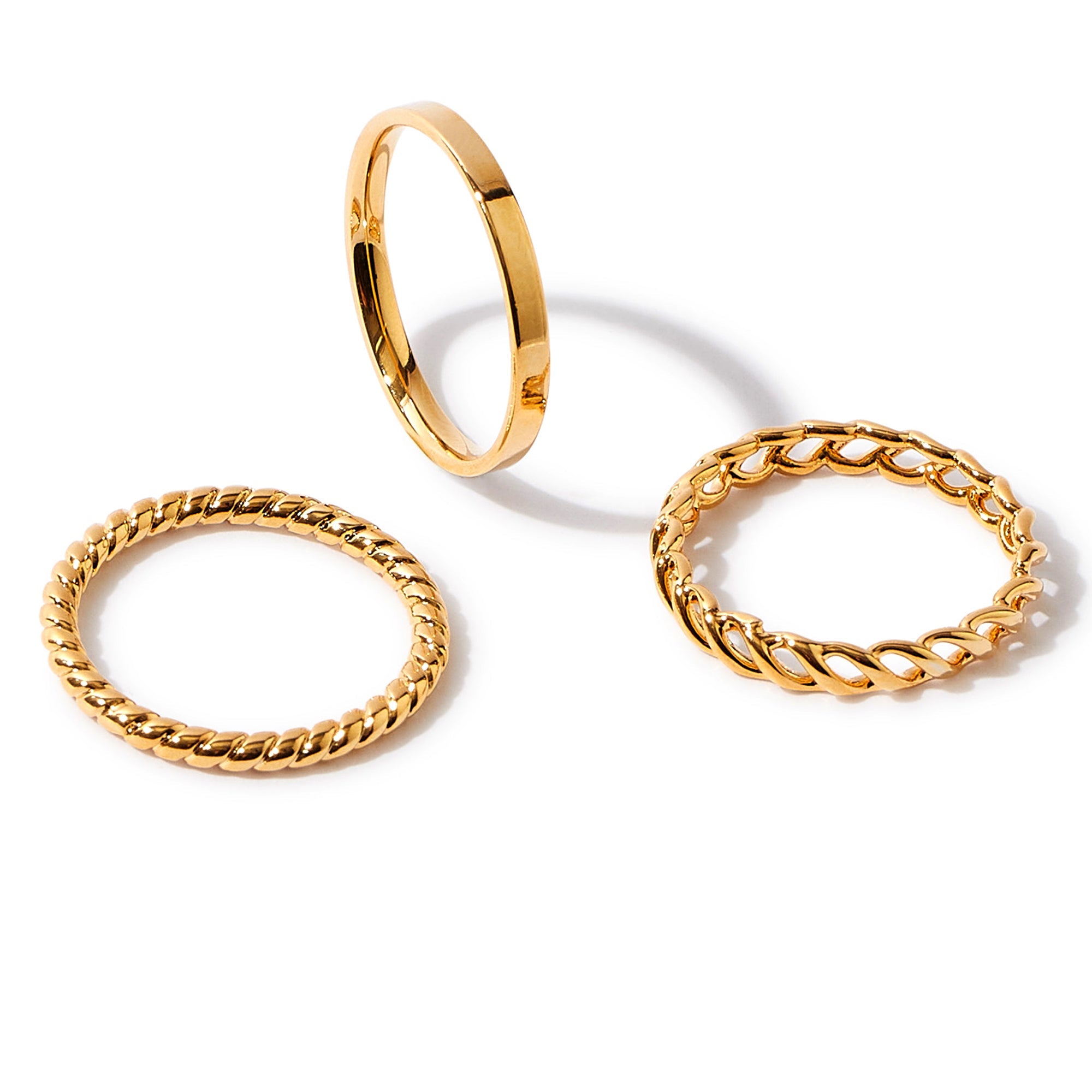 Real Gold Plated 3 Pack Band Stacking Rings For Women By Accessorize London Medium
