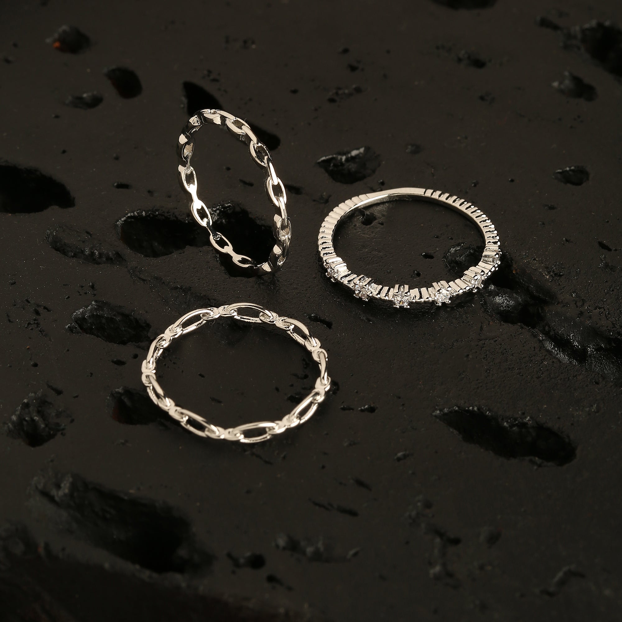 Platinum Plated 3 Pack Stacking Rings For Women By Accessorize London Large