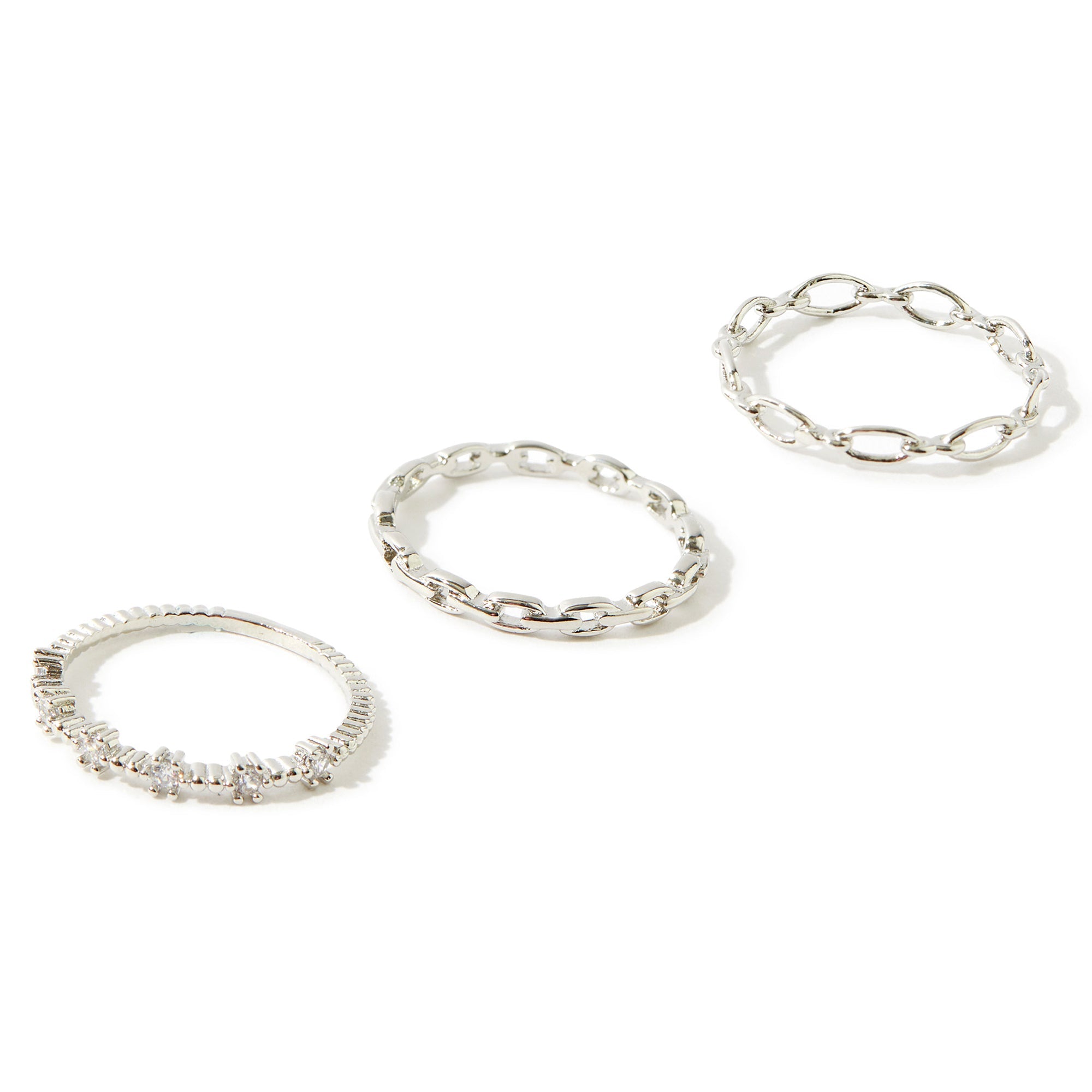 Platinum Plated 3 Pack Stacking Rings For Women By Accessorize London Large