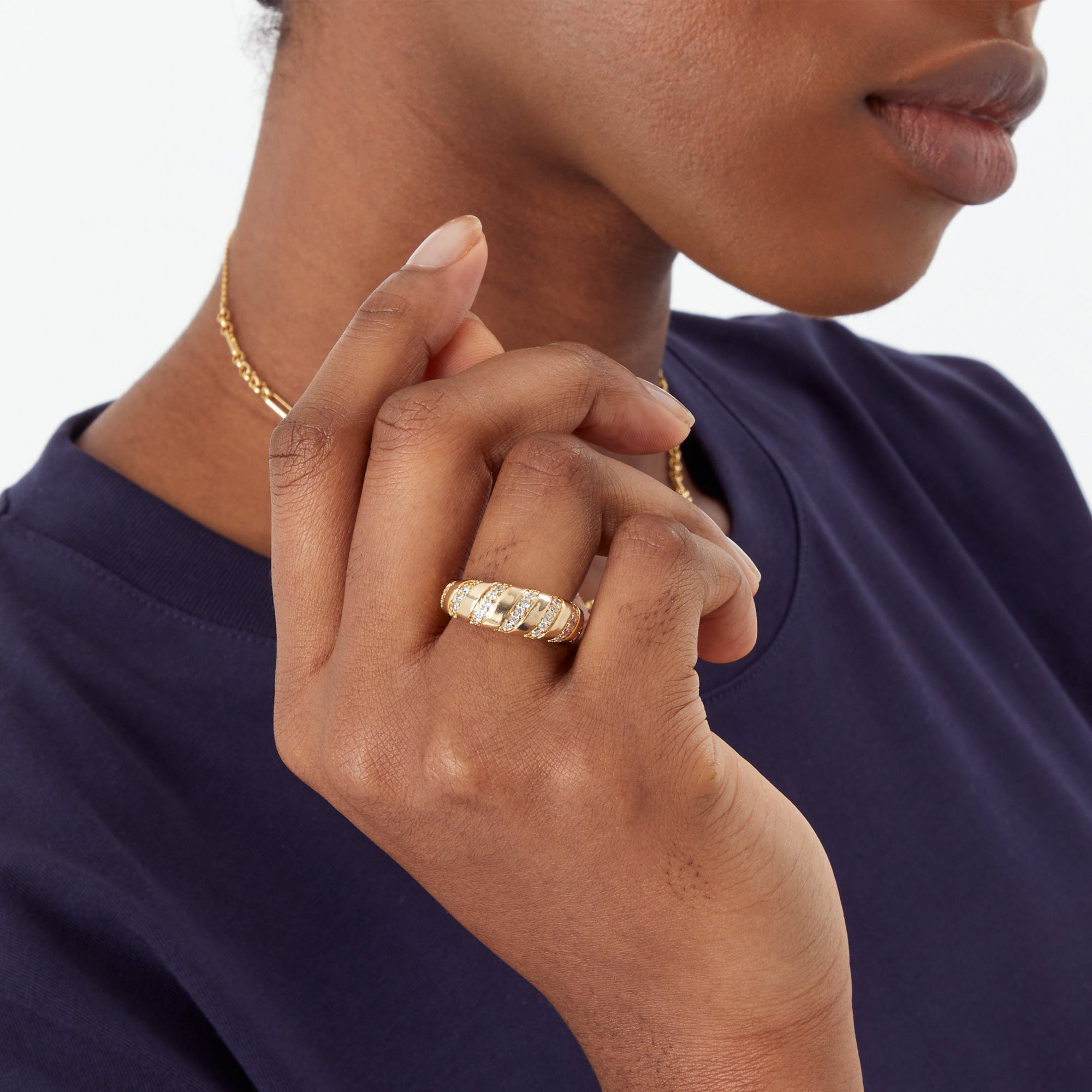 Real Gold Plated Sparkle Croissant Ring For Women By Accessorize London Small