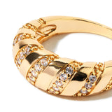 Real Gold Plated Sparkle Croissant Ring For Women By Accessorize London Large